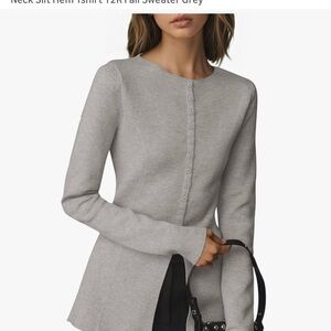 Amazon Women's Light Gray Button-Front Long Sleeve Top
